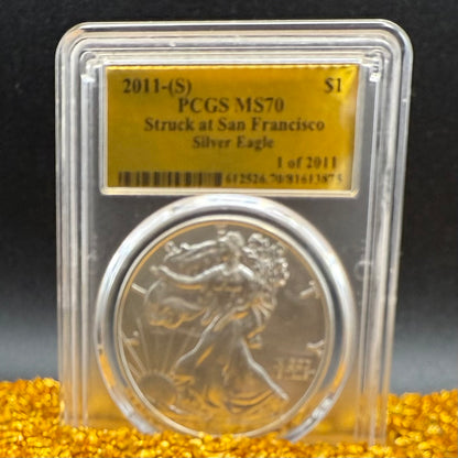 2011 San Francisco $1 American Silver Eagle PCGS MS70 Gold Foil Label