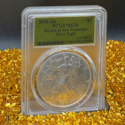 2011 San Francisco $1 American Silver Eagle PCGS MS70 Gold Foil Label