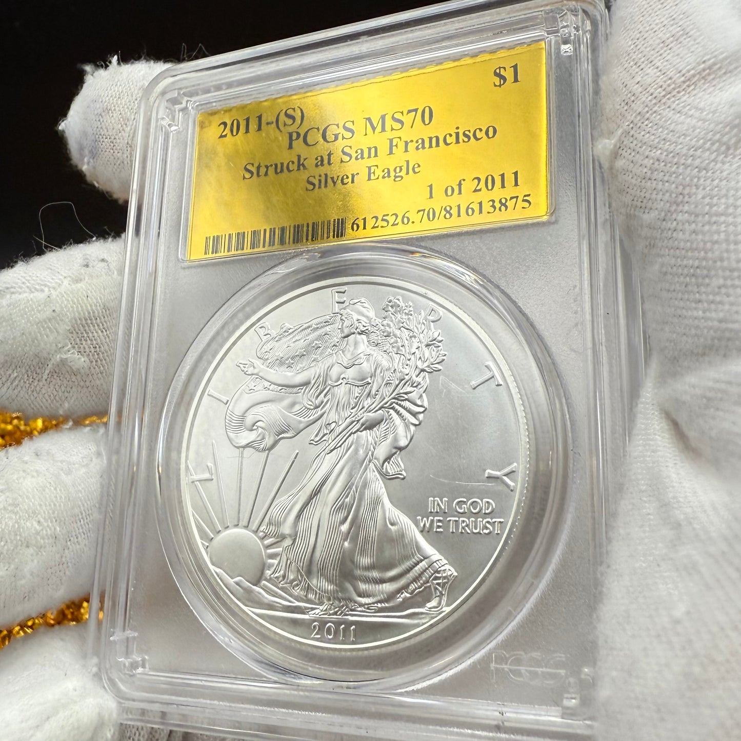 2011 San Francisco $1 American Silver Eagle PCGS MS70 Gold Foil Label