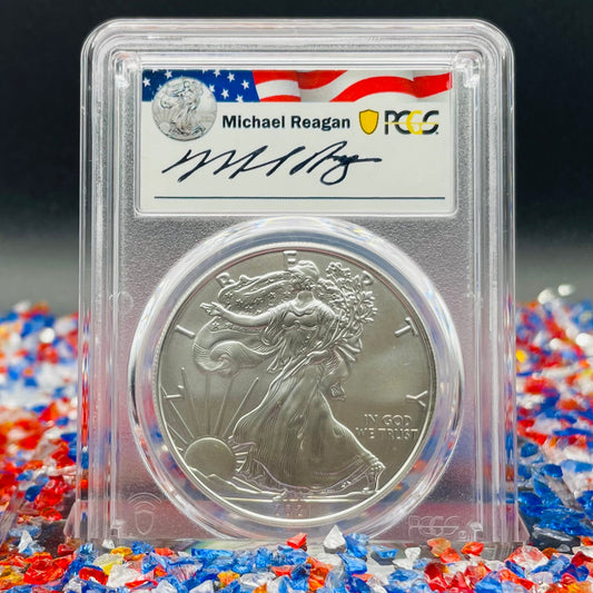 2021 (S) $1 American Silver Eagle PCGS MS70 FDOI Type 1 Reagan Legacy Series Signed Label (1 of 529)