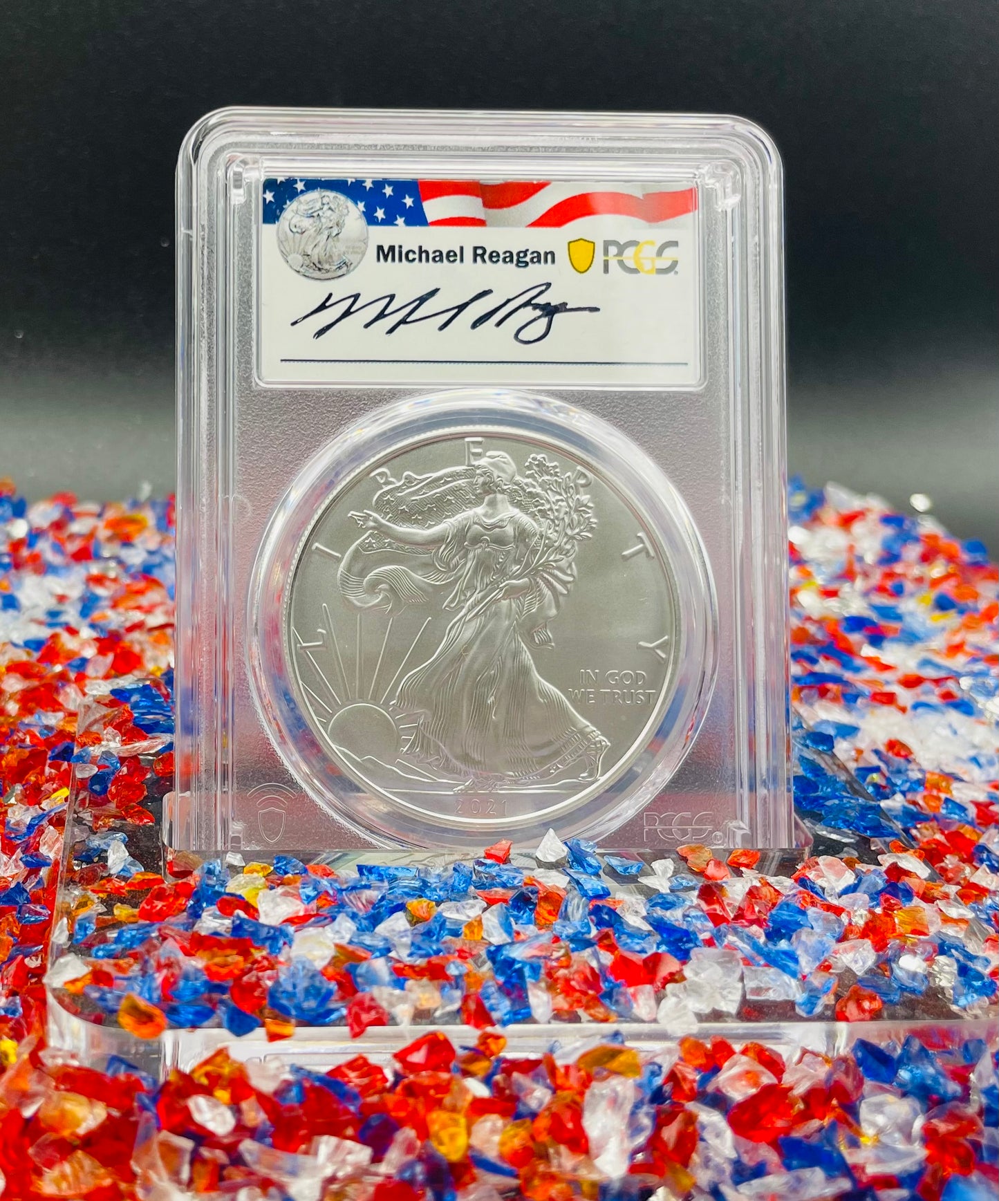2021 (S) $1 American Silver Eagle PCGS MS70 FDOI Type 1 Reagan Legacy Series Signed Label (1 of 529)