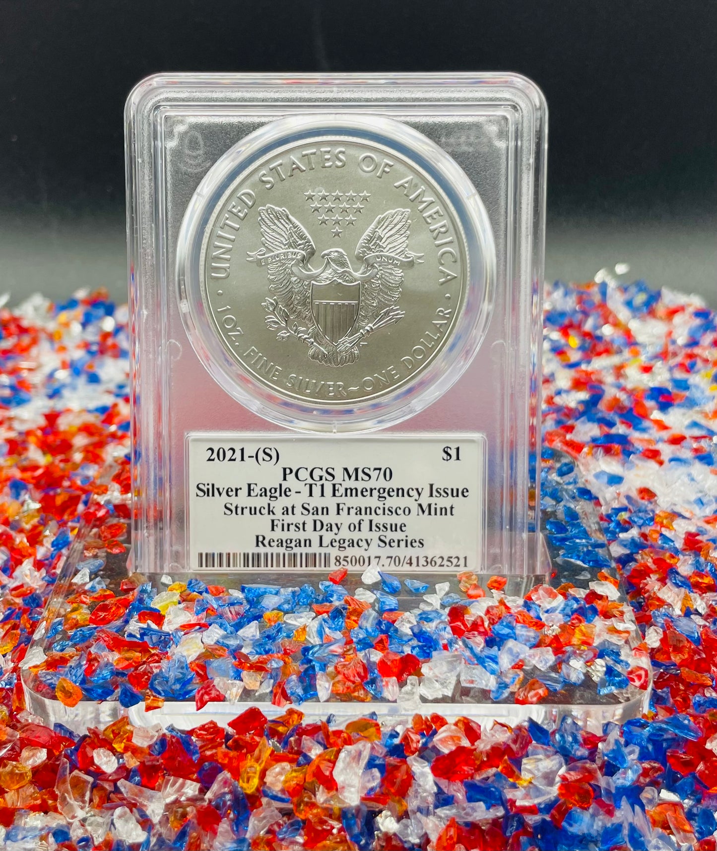 2021 (S) $1 American Silver Eagle PCGS MS70 FDOI Type 1 Reagan Legacy Series Signed Label (1 of 529)