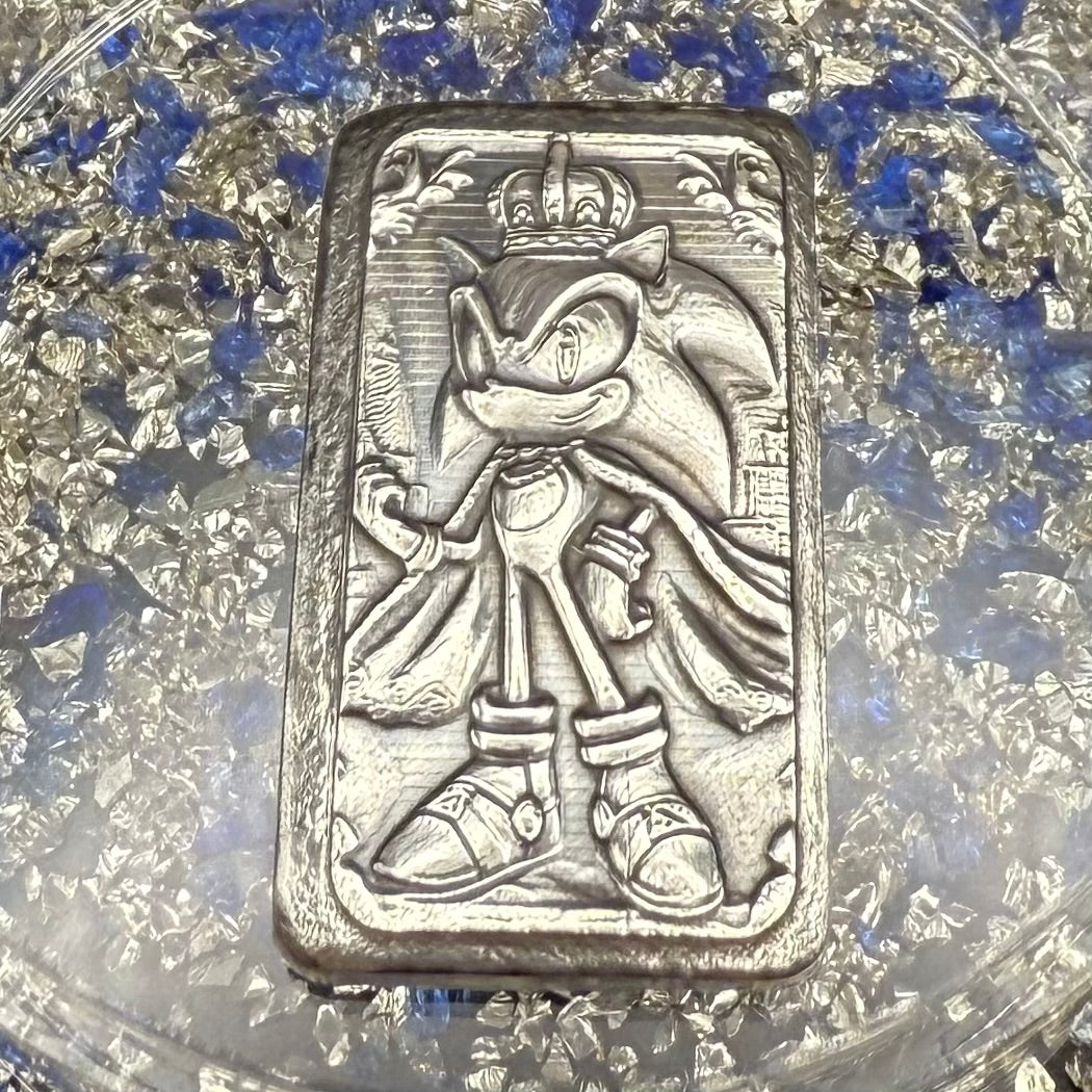 'Sonic King Bar' 1.5 oz .999 Fine Silver Bar, Hand Crafted by St Bee's in England, Shiny Finish, Includes Wood Treasure Chest, COA, Mint Condition, Limited Edition