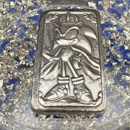 'Sonic King Bar' 1.5 oz .999 Fine Silver Bar, Hand Crafted by St Bee's in England, Shiny Finish, Includes Wood Treasure Chest, COA, Mint Condition, Limited Edition