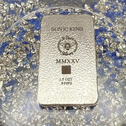 'Sonic King Bar' 1.5 oz .999 Fine Silver Bar, Hand Crafted by St Bee's in England, Shiny Finish, Includes Wood Treasure Chest, COA, Mint Condition, Limited Edition