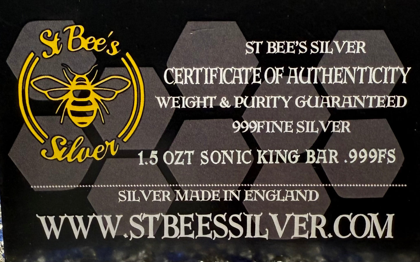 'Sonic King Bar' 1.5 oz .999 Fine Silver Bar, Hand Crafted by St Bee's in England, Shiny Finish, Includes Wood Treasure Chest, COA, Mint Condition, Limited Edition