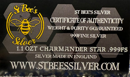 Pokémon 'Charmander Star' 1.1 oz .999 Fine Silver Star Hand Crafted by St Bee's in England, Shiny Finish, Includes Poké Ball & COA, Mint Condition, Limited Edition