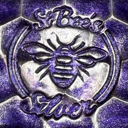 'Lavender Honey Bar' 3.54 oz .999 Fine Silver Bar, Hand Crafted by St Bee's in England, Lavender Purple Colorized Finish, Includes Wood Treasure Chest, COA, Mint Condition, Limited Edition