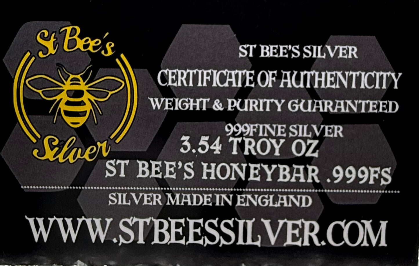 'Lavender Honey Bar' 3.54 oz .999 Fine Silver Bar, Hand Crafted by St Bee's in England, Lavender Purple Colorized Finish, Includes Wood Treasure Chest, COA, Mint Condition, Limited Edition