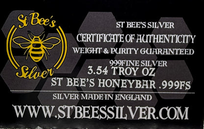 'Lavender Honey Bar' 3.54 oz .999 Fine Silver Bar, Hand Crafted by St Bee's in England, Lavender Purple Colorized Finish, Includes Wood Treasure Chest, COA, Mint Condition, Limited Edition