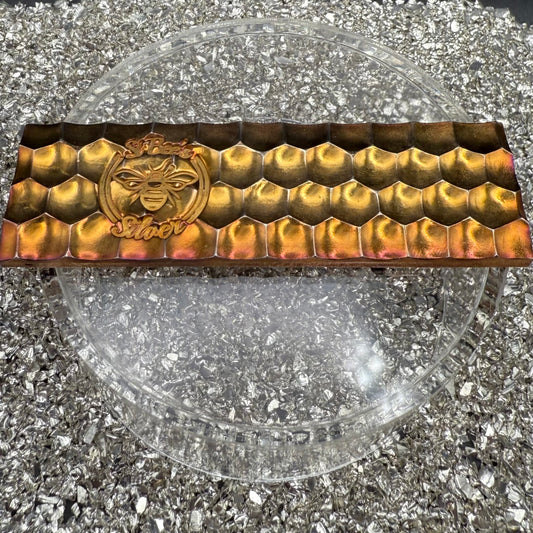 'Gold Toned Honey Bar' 3.95 oz .999 Fine Silver Bar, Hand Crafted by St Bee's in England, Gold Toned Finish, Includes Wood Treasure Chest, COA, Mint Condition, Limited Edition