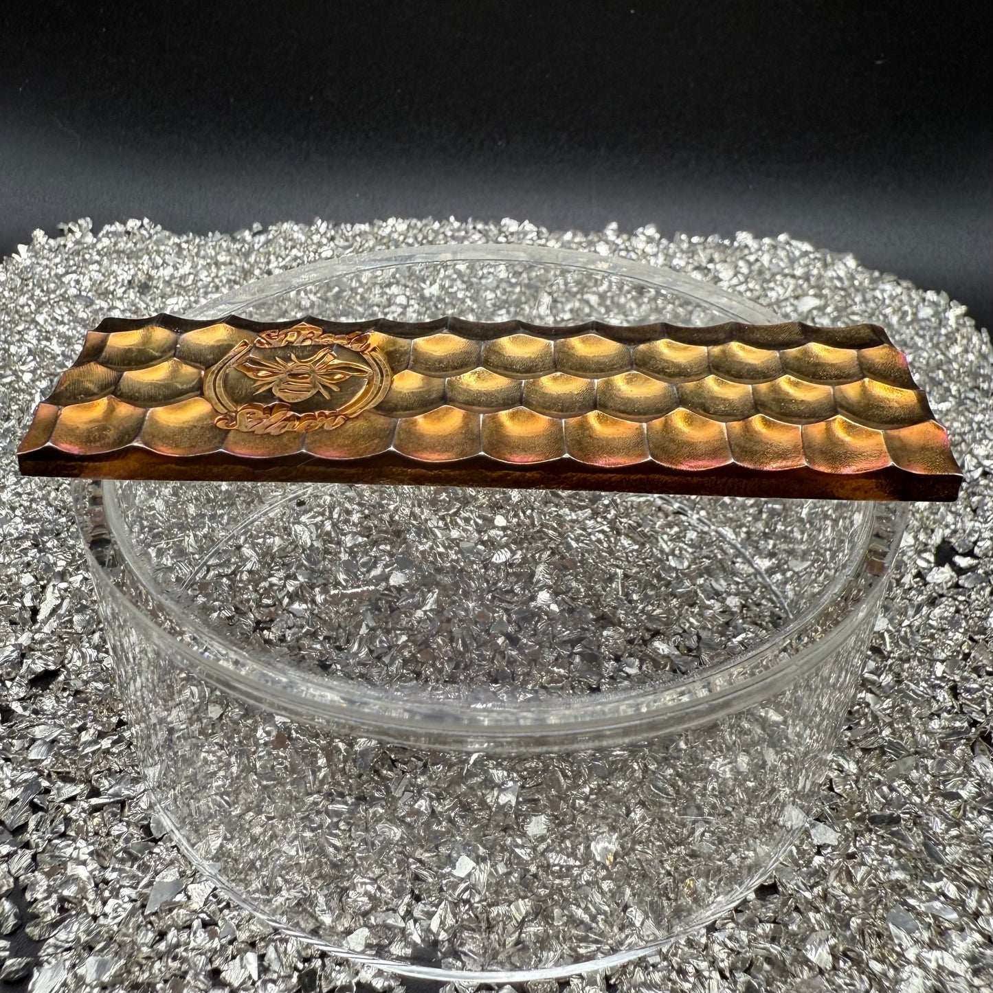 'Gold Toned Honey Bar' 3.95 oz .999 Fine Silver Bar, Hand Crafted by St Bee's in England, Gold Toned Finish, Includes Wood Treasure Chest, COA, Mint Condition, Limited Edition