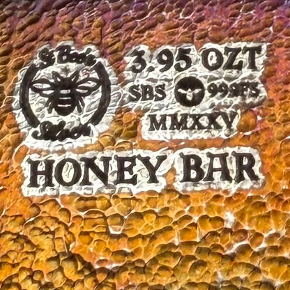 'Gold Toned Honey Bar' 3.95 oz .999 Fine Silver Bar, Hand Crafted by St Bee's in England, Gold Toned Finish, Includes Wood Treasure Chest, COA, Mint Condition, Limited Edition