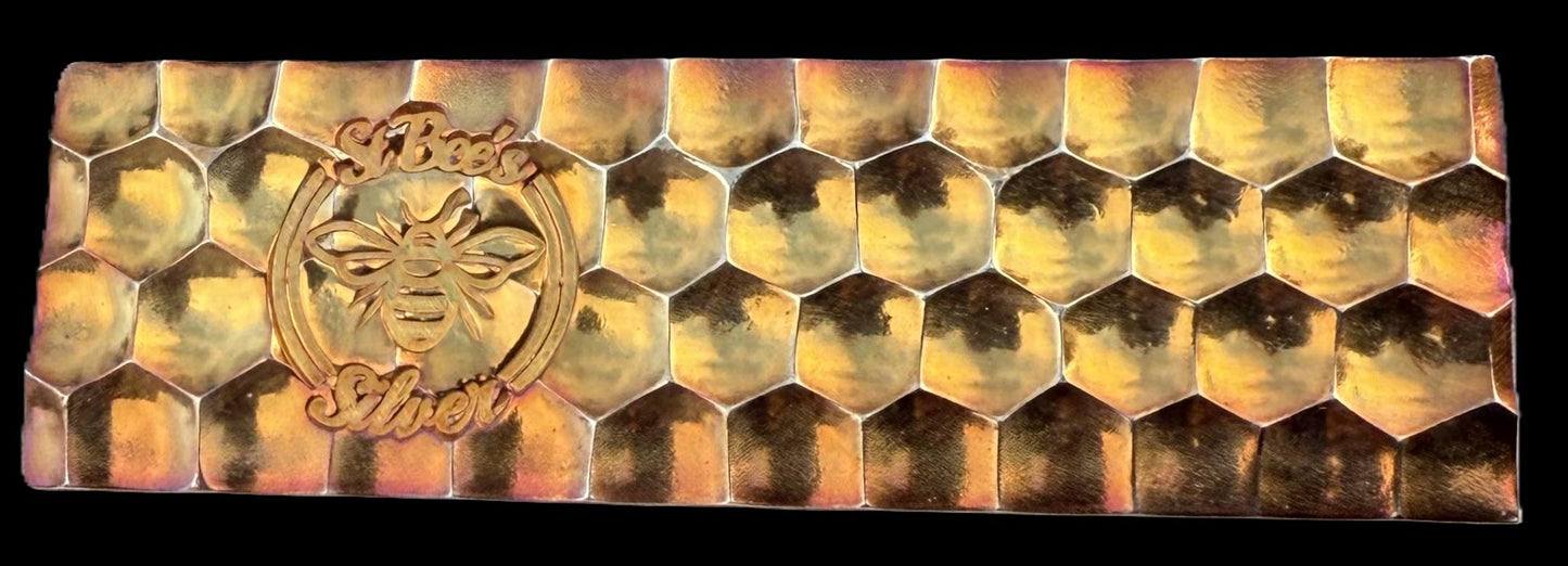 'Gold Toned Honey Bar' 3.95 oz .999 Fine Silver Bar, Hand Crafted by St Bee's in England, Gold Toned Finish, Includes Wood Treasure Chest, COA, Mint Condition, Limited Edition