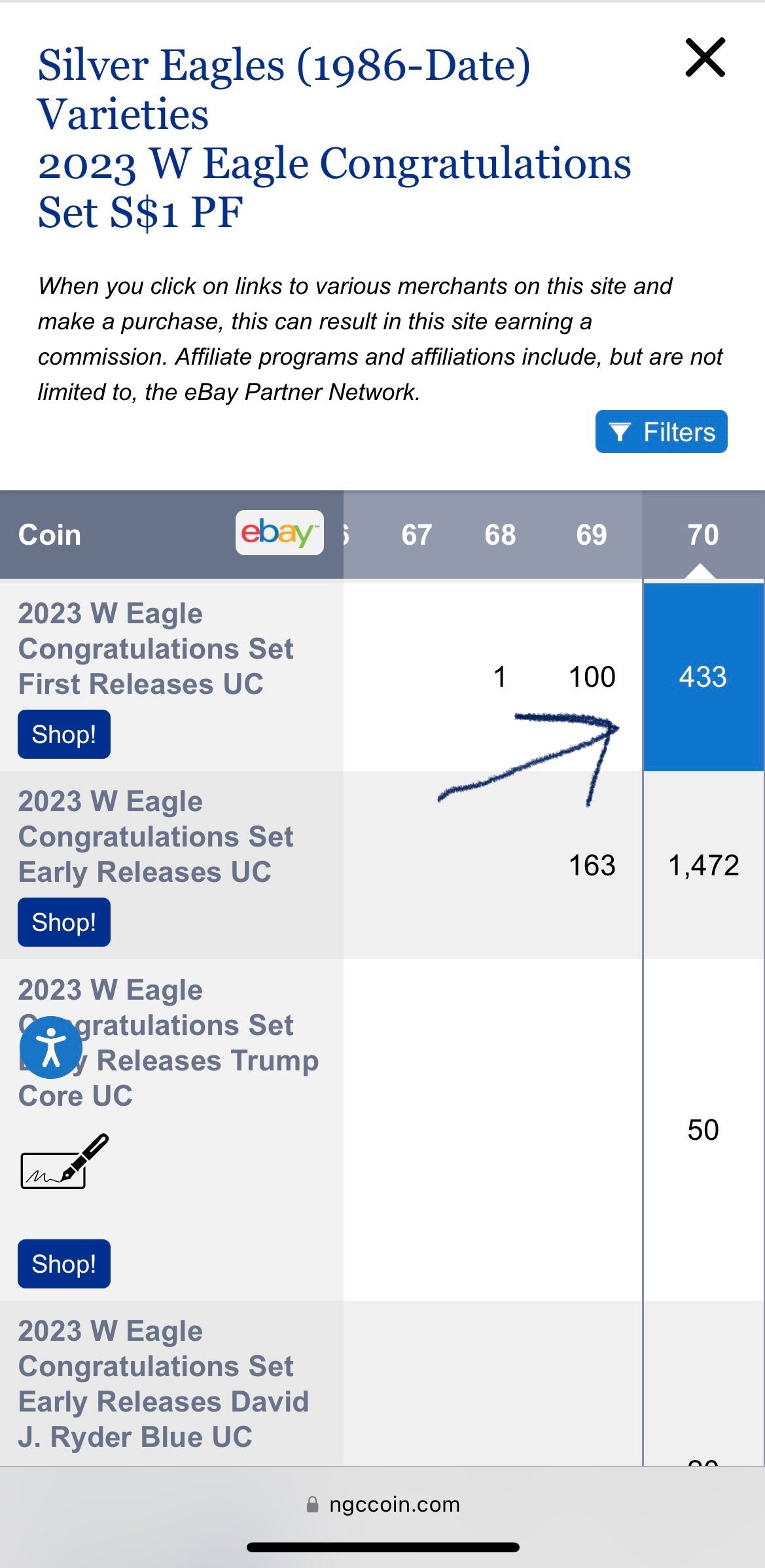 Proof 2023 (W) $1 American Silver Eagle NGC PF70 First Releases Congratulations Set West Point Star Gold Star Label Mint Condition (1 of 433)