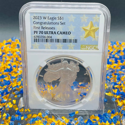 Proof 2023 (W) $1 American Silver Eagle NGC PF70 First Releases Congratulations Set West Point Star Gold Star Label Mint Condition (1 of 433)