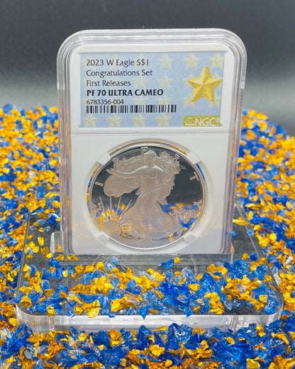 Proof 2023 (W) $1 American Silver Eagle NGC PF70 First Releases Congratulations Set West Point Star Gold Star Label Mint Condition (1 of 433)