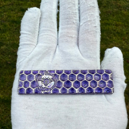 'Lavender Honey Bar' 3.54 oz .999 Fine Silver Bar, Hand Crafted by St Bee's in England, Lavender Purple Colorized Finish, Includes Wood Treasure Chest, COA, Mint Condition, Limited Edition