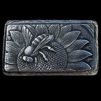 'Sunflower Bee Bar' 1.55 ozt .999 Fine Silver Bar, Hand Crafted by St Bee's in England, Satin Finish, Includes Wood Treasure Chest, COA, Mint Condition (Limited Edition)