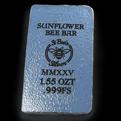 'Sunflower Bee Bar' 1.55 ozt .999 Fine Silver Bar, Hand Crafted by St Bee's in England, Satin Finish, Includes Wood Treasure Chest, COA, Mint Condition (Limited Edition)