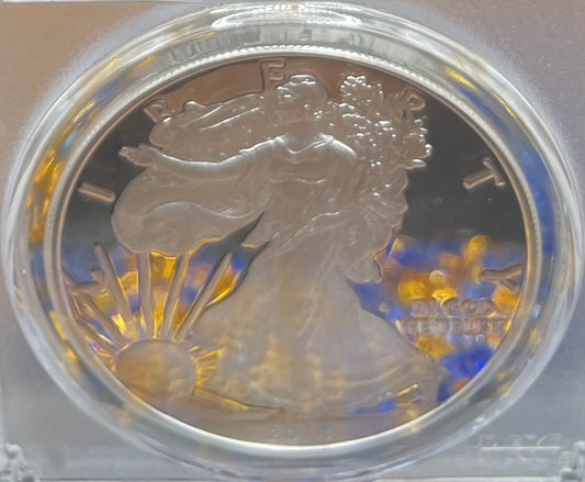 Proof 2018 (W) $1 American Silver Eagle PCGS PR70DCAM FDOI Gold Foil Label (1 of 2,018)