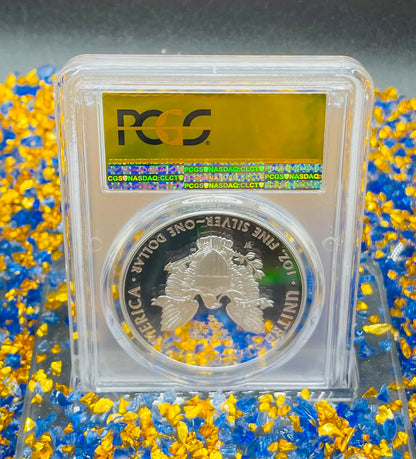 Proof 2018 (W) $1 American Silver Eagle PCGS PR70DCAM FDOI Gold Foil Label (1 of 2,018)