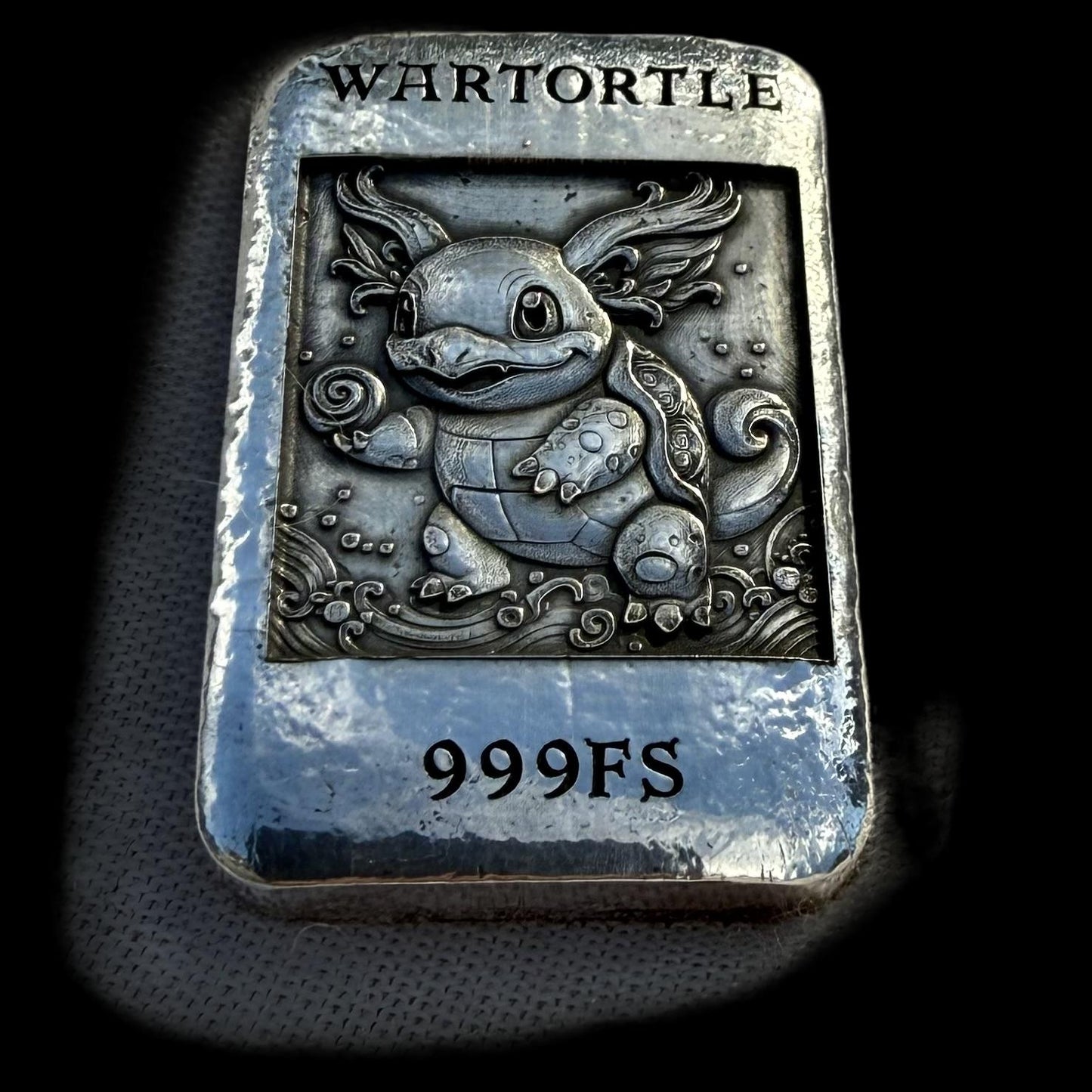 'Pokémon Wartortle Bar' 1.22 oz .999 Fine Silver Bar, Hand Crafted by St Bee's in England, Shiny Finish, Includes Wood Treasure Chest, COA, Mint Condition (Prototype)