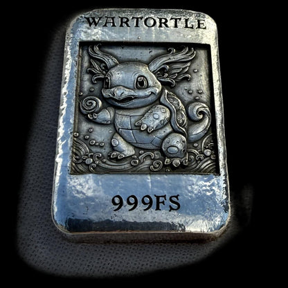 'Pokémon Wartortle Bar' 1.22 oz .999 Fine Silver Bar, Hand Crafted by St Bee's in England, Shiny Finish, Includes Wood Treasure Chest, COA, Mint Condition (Prototype)