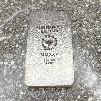 'Sunflower Bee Bar' 1.56 ozt .999 Fine Silver Bar, Hand Crafted by St Bee's in England, Satin Finish, Includes Wood Treasure Chest, COA, Mint Condition (Limited Edition)