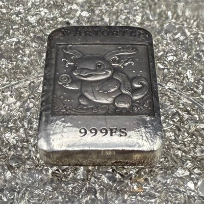 'Pokémon Wartortle Bar' 1.22 oz .999 Fine Silver Bar, Hand Crafted by St Bee's in England, Shiny Finish, Includes Wood Treasure Chest, COA, Mint Condition (Prototype)