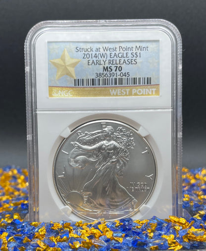 2014 (W) $1 American Silver Eagle NGC MS70 West Point Gold Star Label Mint Condition (Rare 1 of 18,292)