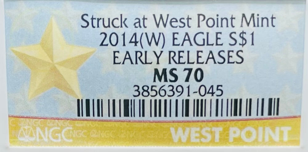 2014 (W) $1 American Silver Eagle NGC MS70 West Point Gold Star Label Mint Condition (Rare 1 of 18,292)