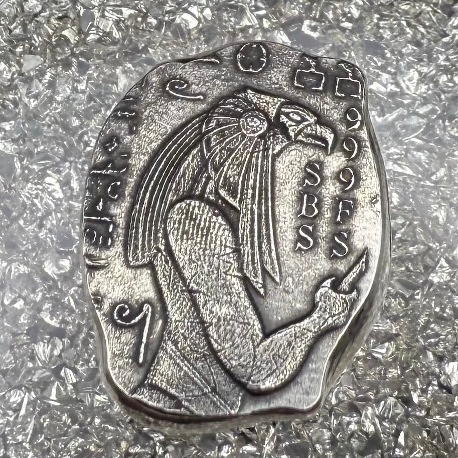 'Egyptian series Osiris' 1 oz .999 Pure Silver Nugget Hand Crafted by St Bee's in England, Satin Finish, Includes Wooden Box & COA, Mint Condition Limited Edition