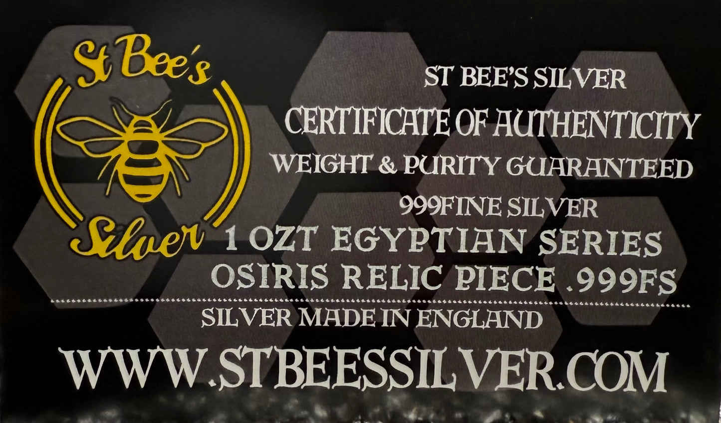 'Egyptian series Osiris' 1 oz .999 Pure Silver Nugget Hand Crafted by St Bee's in England, Satin Finish, Includes Wooden Box & COA, Mint Condition Limited Edition