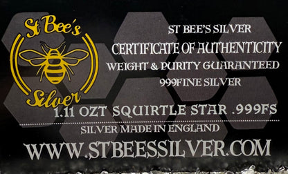 Pokémon 'Squirtle Star' 1.11 oz .999 Fine Silver Star Hand Crafted by St Bee's in England, Shiny Finish, Includes Poké Ball & COA, Mint Condition, Limited Edition