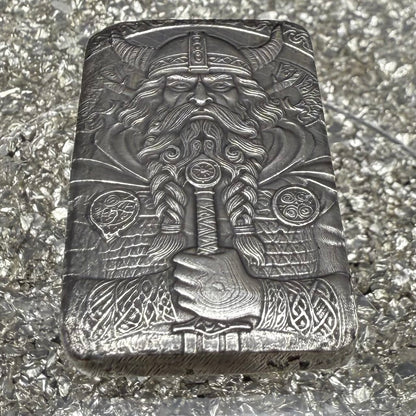 'Viking Bar' 1.5 oz .999 Fine Silver Bar, Hand Crafted by St Bee's in England, Antique Finish, Includes Wood Treasure Chest, COA, Mint Condition