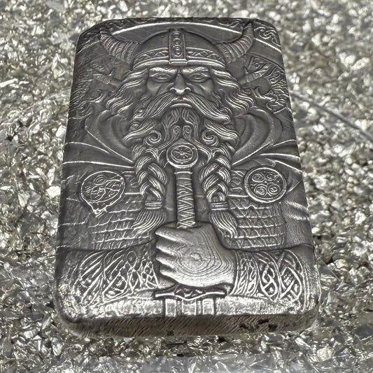 'Viking Bar' 1.5 oz .999 Fine Silver Bar, Hand Crafted by St Bee's in England, Antique Finish, Includes Wood Treasure Chest, COA, Mint Condition