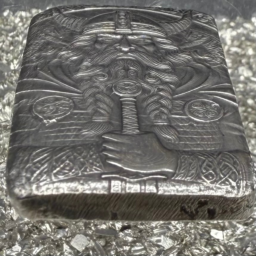 'Viking Bar' 1.5 oz .999 Fine Silver Bar, Hand Crafted by St Bee's in England, Antique Finish, Includes Wood Treasure Chest, COA, Mint Condition