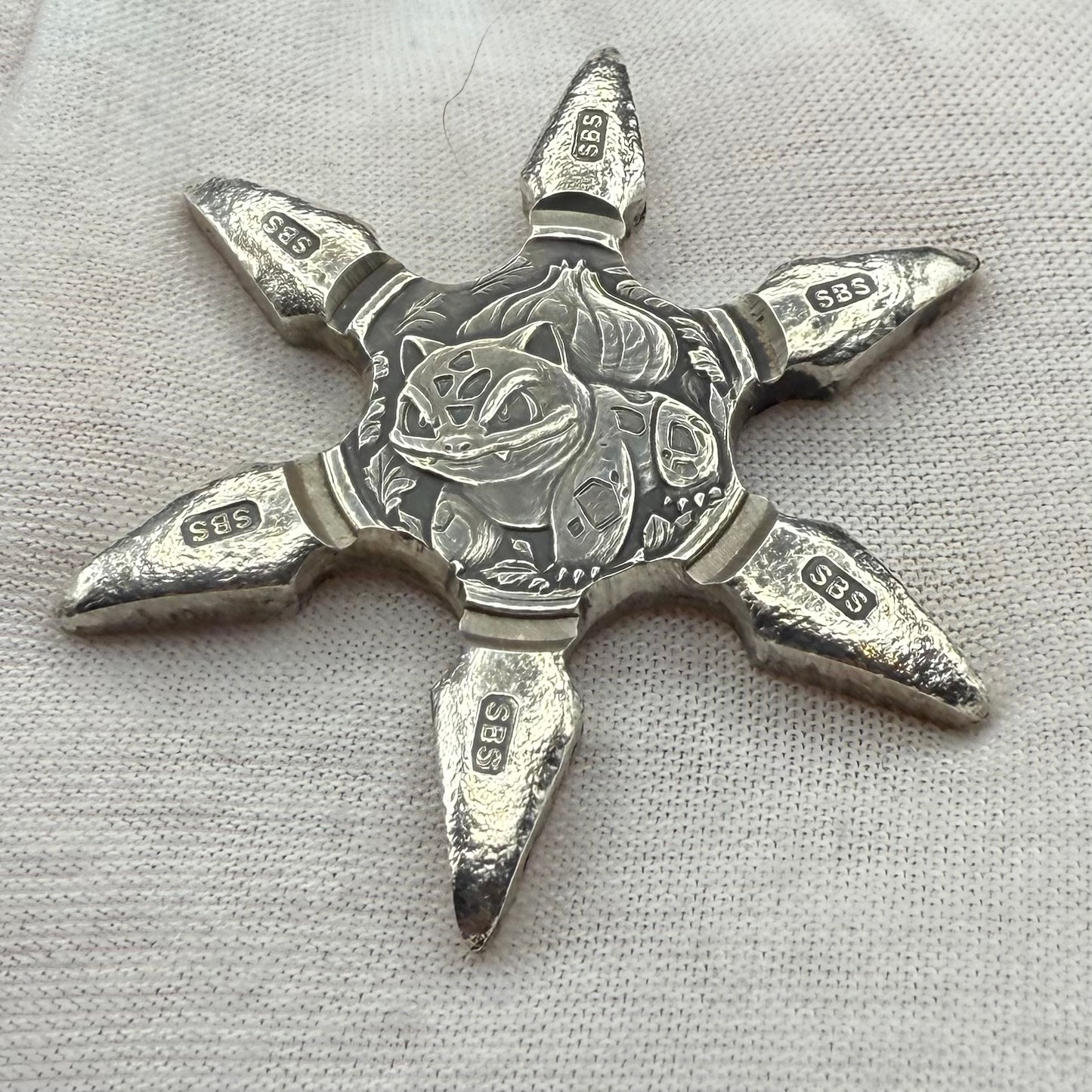 Pokémon 'Bulbasaur Star' 1.09 oz .999 Fine Silver Star Hand Crafted by St Bee's in England, Shiny Finish, Includes Poké Ball & COA, Mint Condition, Limited Edition