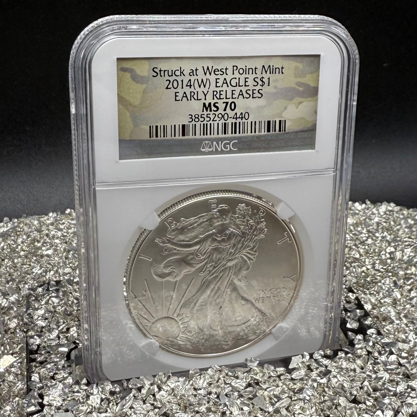 2014 W $1 American Silver Eagle NGC MS70 Early Releases Camouflage Label