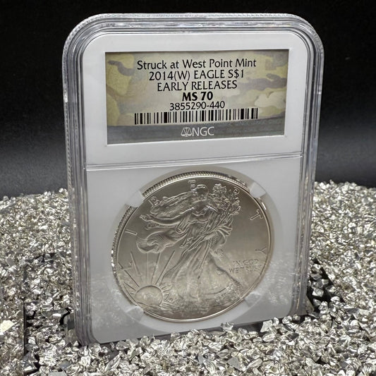2014 W $1 American Silver Eagle NGC MS70 Early Releases Camouflage Label