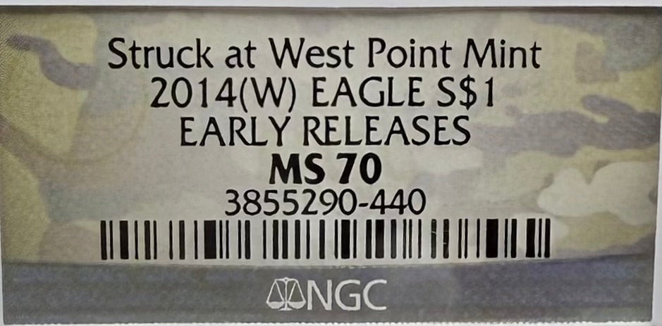 2014 W $1 American Silver Eagle NGC MS70 Early Releases Camouflage Label