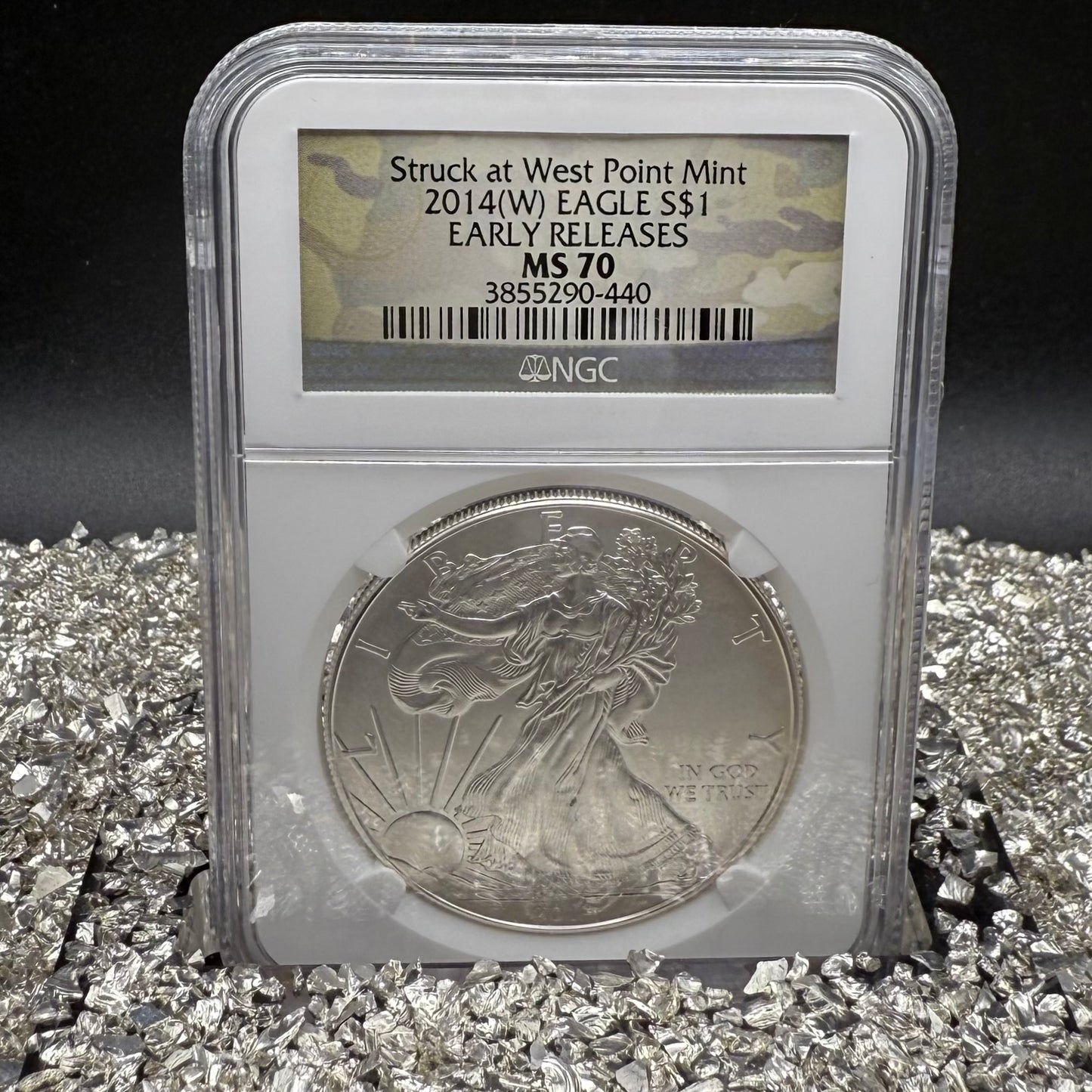 2014 W $1 American Silver Eagle NGC MS70 Early Releases Camouflage Label