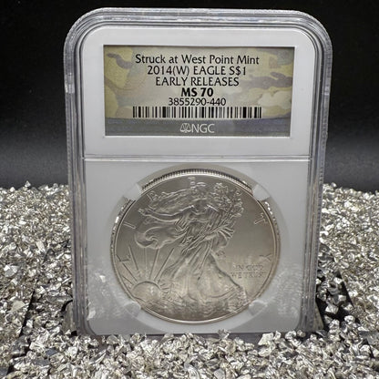 2014 W $1 American Silver Eagle NGC MS70 Early Releases Camouflage Label