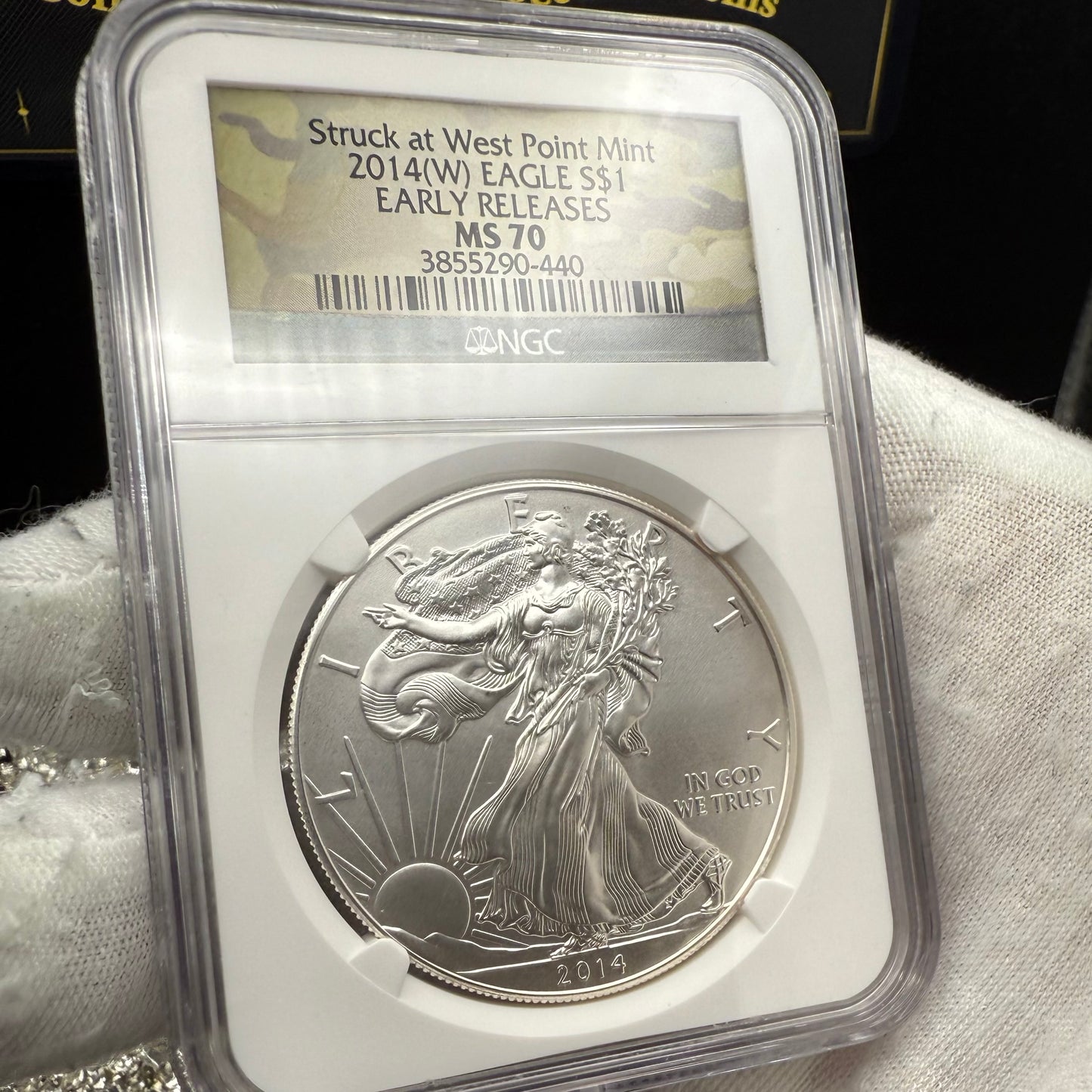 2014 W $1 American Silver Eagle NGC MS70 Early Releases Camouflage Label