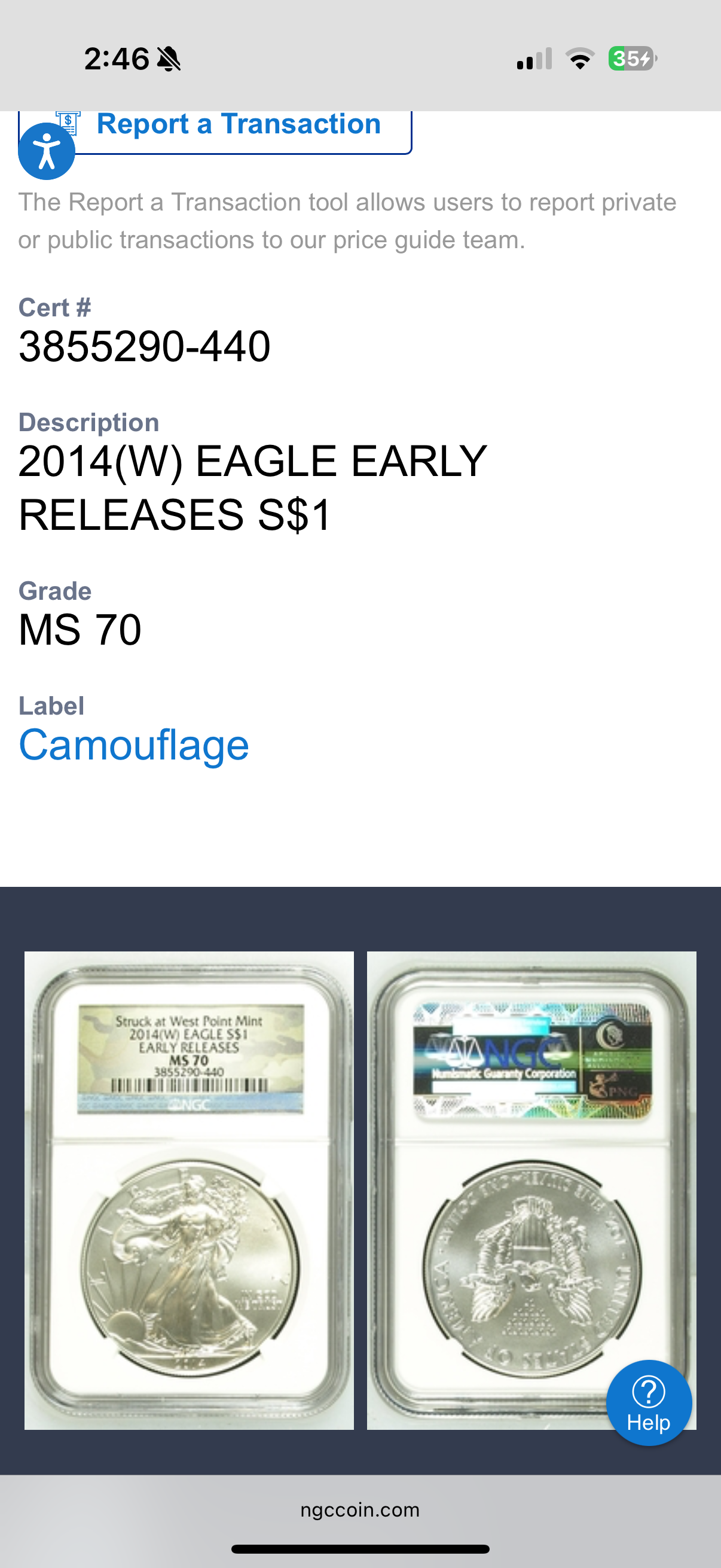 2014 W $1 American Silver Eagle NGC MS70 Early Releases Camouflage Label
