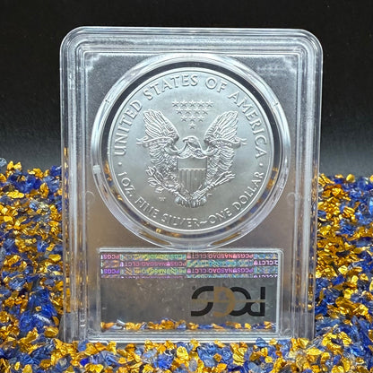 Burnished 2019 (W) $1 American Silver Eagle PCGS SP70 Denver First Strike Silver Foil Label - Rare 1 of 79 Mint!