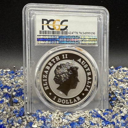 2017 P Silver $1 Australia Silver Dollar PCGS First Strike MS70 Australia Kookaburra - Shark Privy (1 of 358) Mint