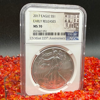 2017 $1 American Silver Eagle NGC MS70 Early Releases 225th Anniversary Mint Condition