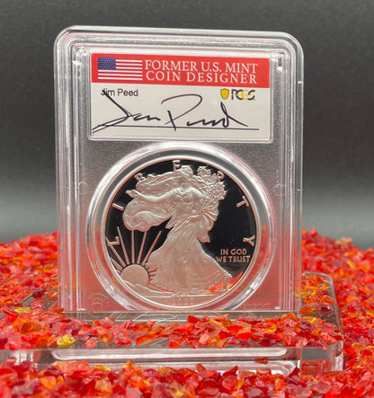 Proof 2020 (S) $1 American Silver Eagle PCGS PR70DCAM FDOI American Flag Label Jim Peed Signed Label Mint Condition (1 of 1,295)